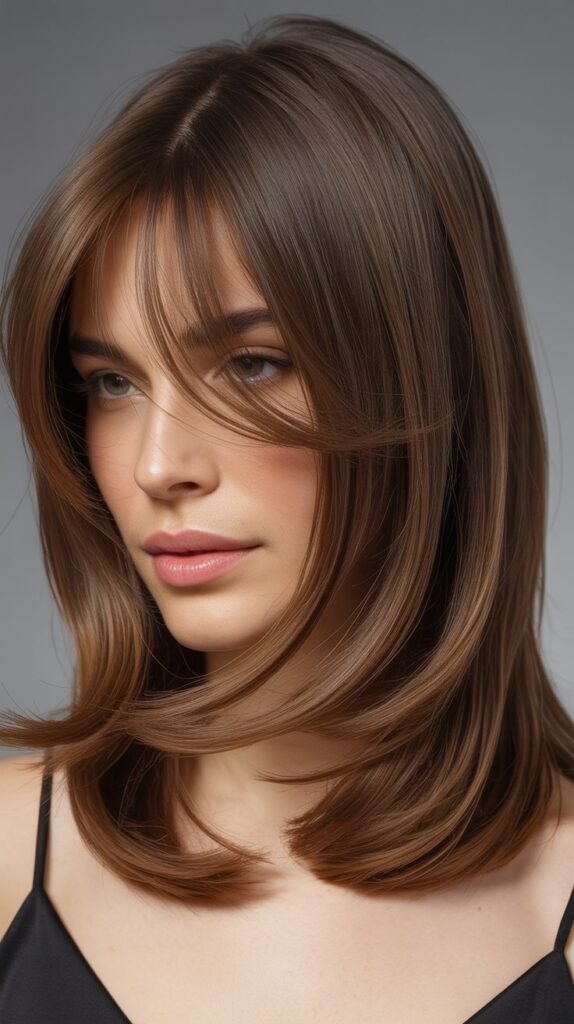 Long Bob with Curtain Bangs and Root Shadow