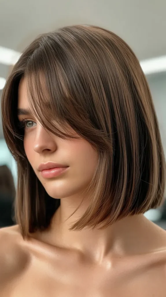 23. Collarbone Bob with Wispy Curtain Bangs