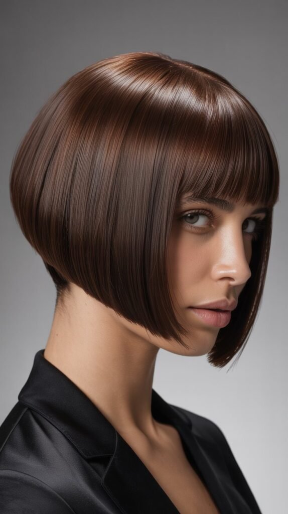 Sleek Angled Bob with Side-Part Bangs