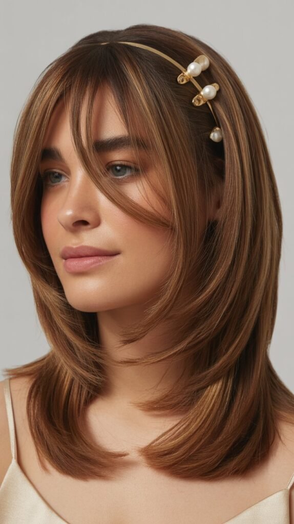 Long Bob with Curtain Bangs and Accessories