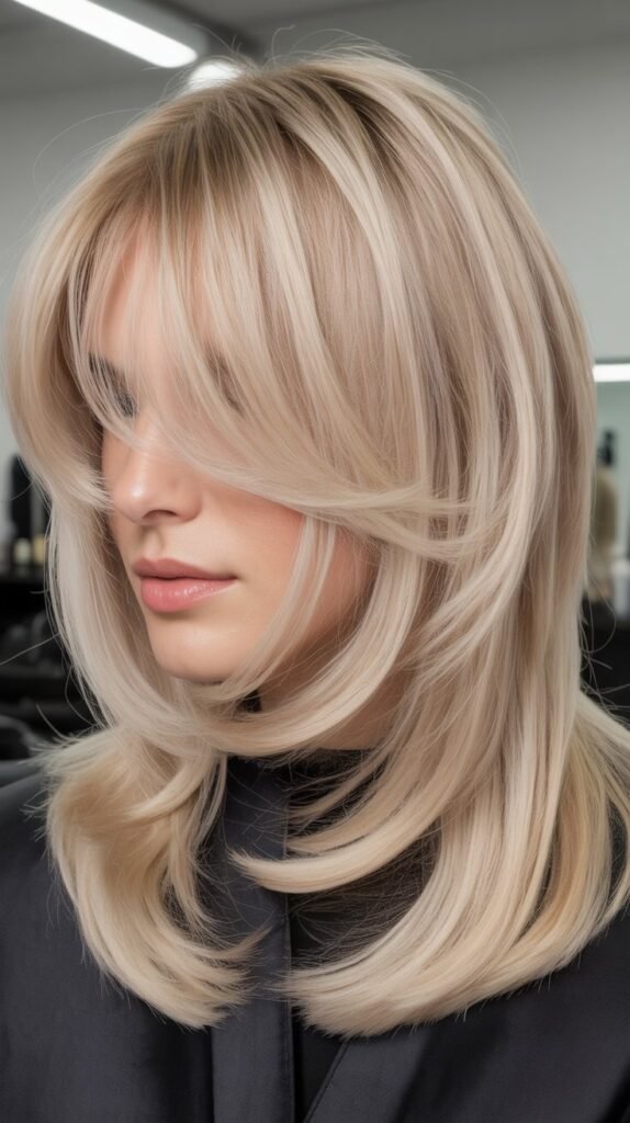 Platinum Long Bob with Curtain Bangs