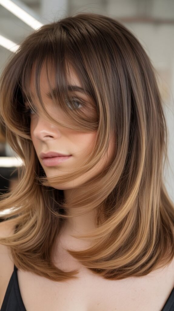Long Bob with Curtain Bangs and Ombré Color