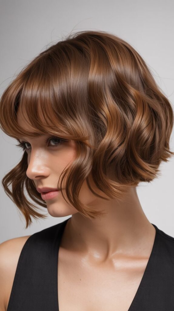 Wavy Angled Bob with Side Bangs
