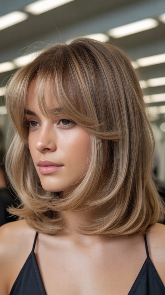 . Long Bob with Curtain Bangs for Fine Hair