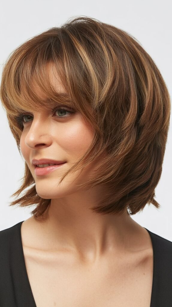 Textured Layered Bob with Bangs