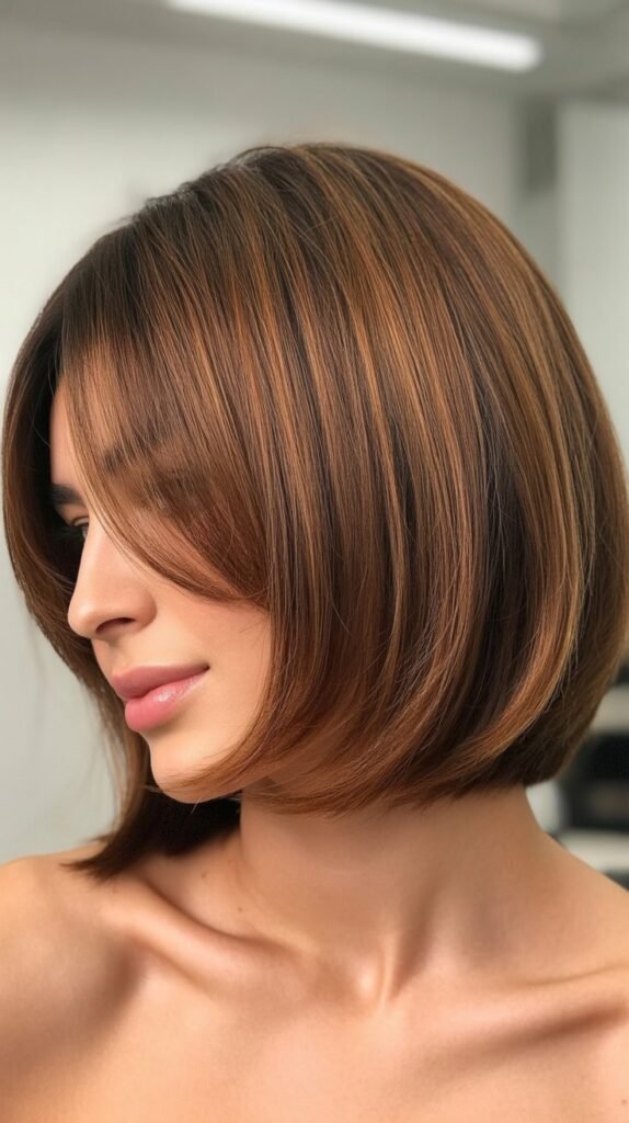 Layered Bob with Feathered Curtain Bangs