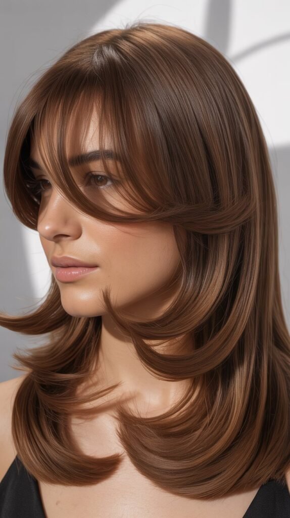Sleek Long Bob with Curtain Bangs and Middle Part
