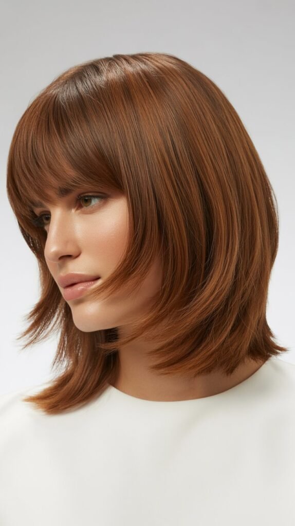 Layered Long Bob with Feathered Curtain Bangs