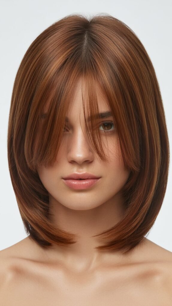  Long Bob with Curtain Bangs and Face-Framing Layers