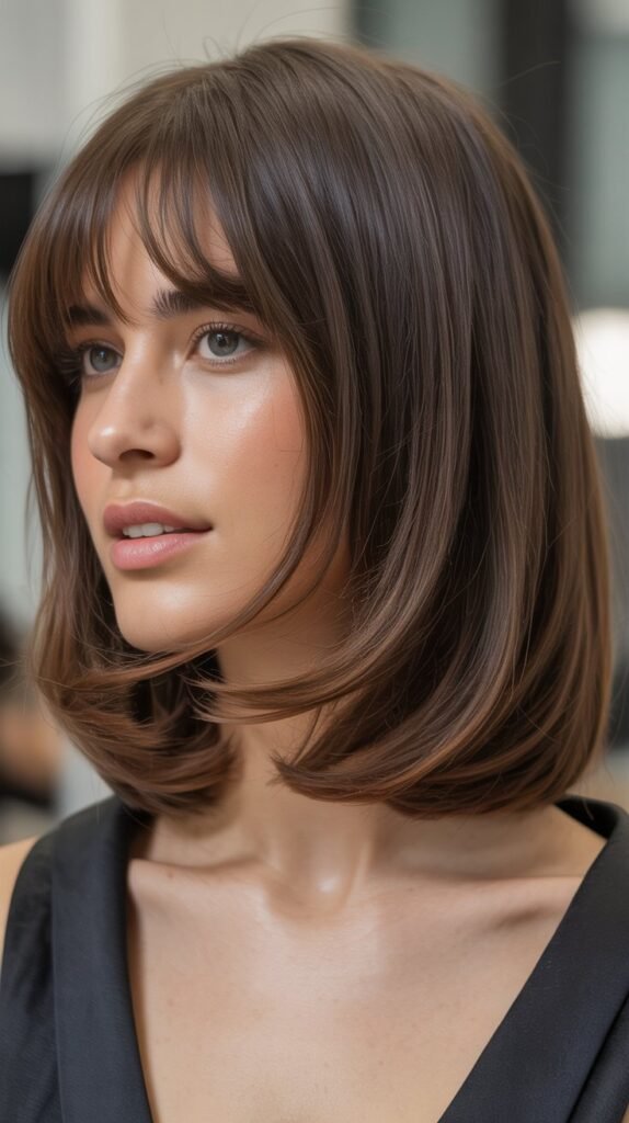  Long Bob with Curtain Bangs and Face-Framing Layers