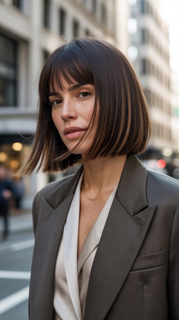 30 Stylish Long Bob with Curtain Bangs for Women Over 40 6 Angled Long Bob with Curtain Bangs