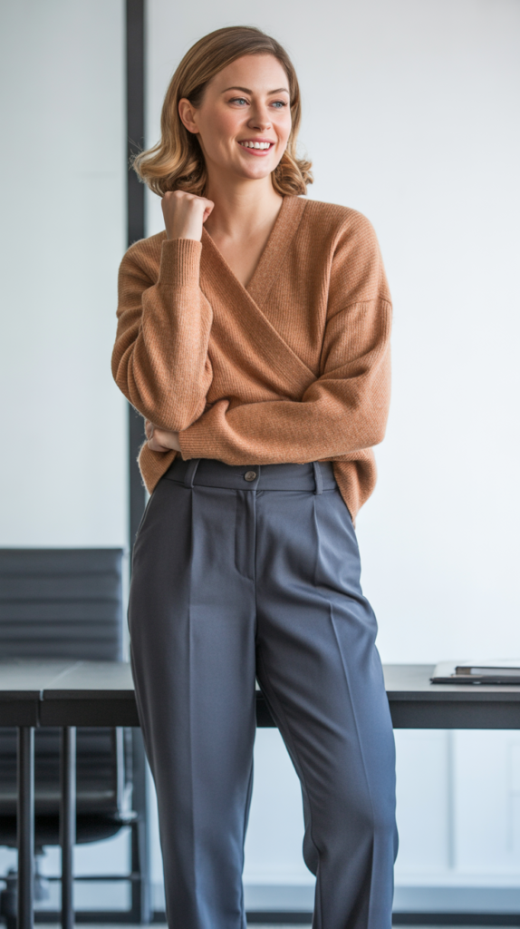 Wrap Sweater with High-Waisted Trousers