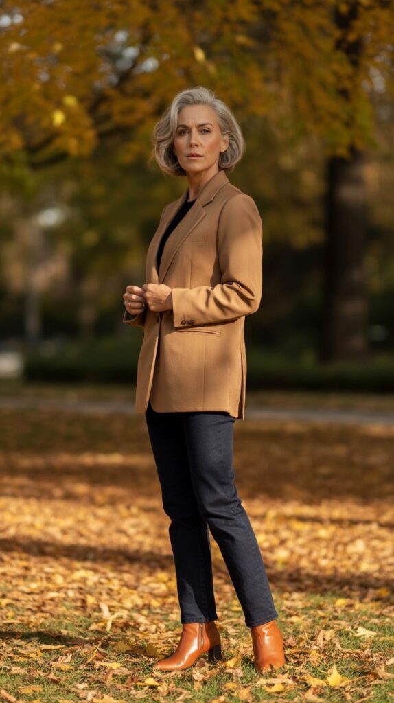 33 Classy Casual Fall Outfits for Women Over 50 1 The Classic Blazer and Jeans Combination