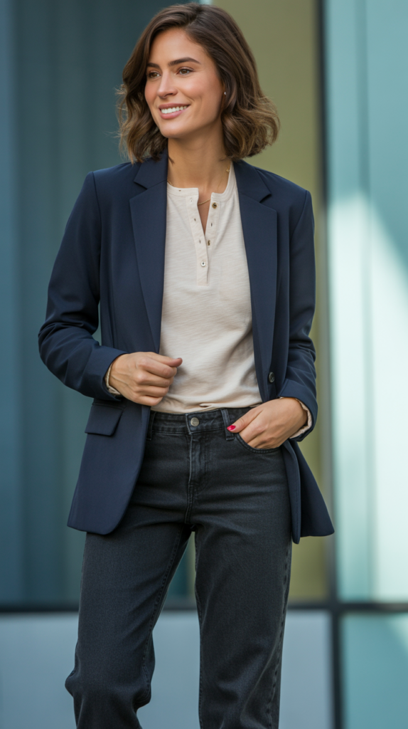 Henley Shirt with Blazer and Jeans