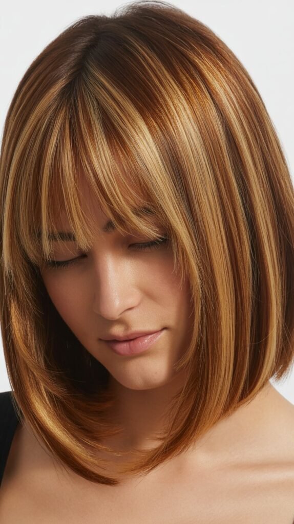 Long Bob with Curtain Bangs and Subtle Highlights