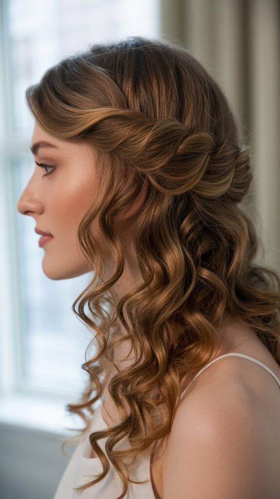 33 Modern Half Up Half Down Curly Hair Ideas That Will Turn Heads on Any Occasion 1 Classic Twisted Crown Half Up