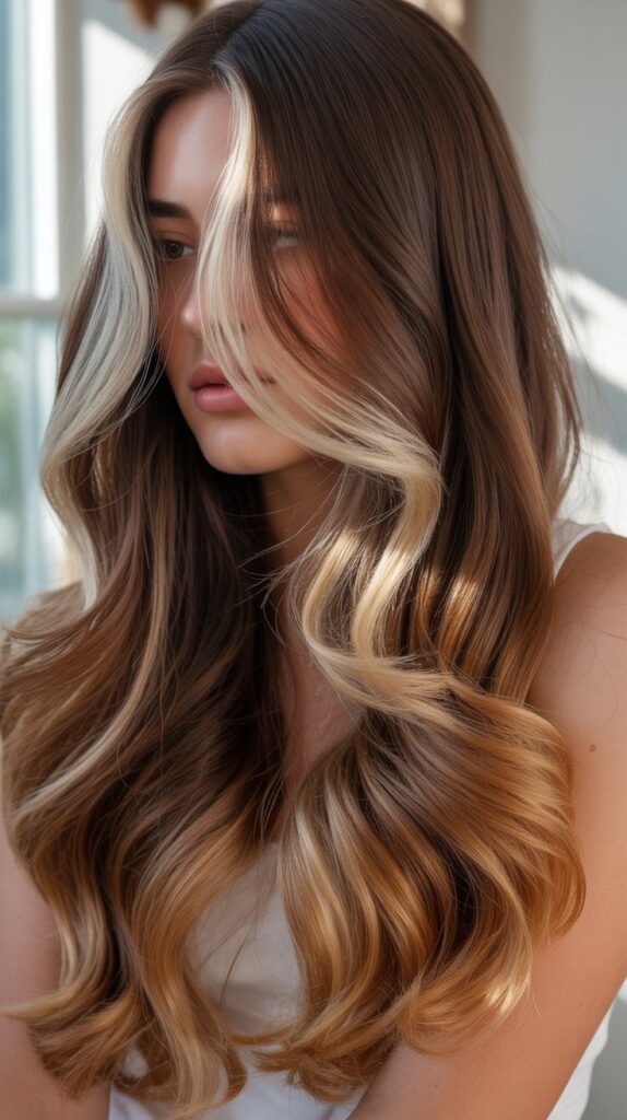 34 Trendy Brunette Balayage Hairstyles with a Money Piece 28 Ombre Brunette Base with Highlighted Money Piece