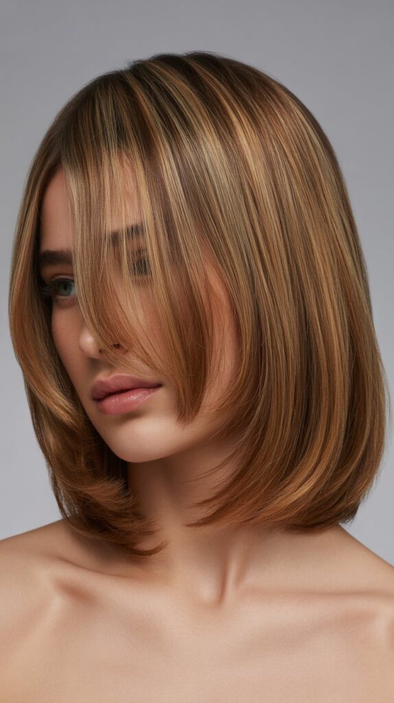 Long Bob with Curtain Bangs and Internal Layers