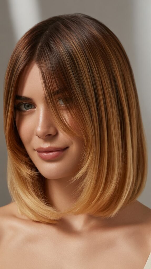 Long Bob with Curtain Bangs and Ombré Color