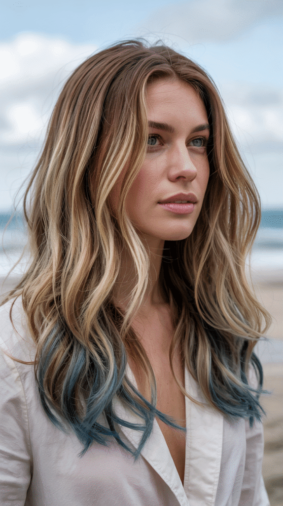 Sandy Blonde with Ocean Blue Balayage Tips