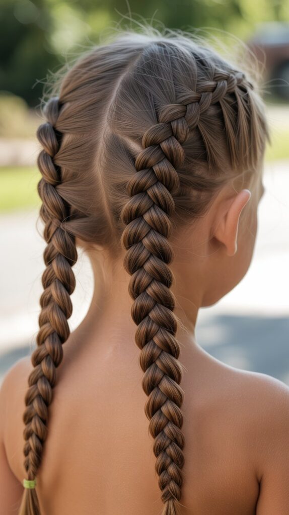 33 Adorable Kids' Hair Ideas That Keep Hair Out of the Face 2 Double Dutch Braids
