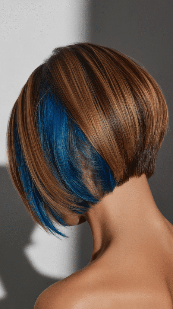 Best 27+ Inspiring Back View Stacked Inverted Bob Haircut Ideas 13 Stacked Bob with Peek-a-Boo Color