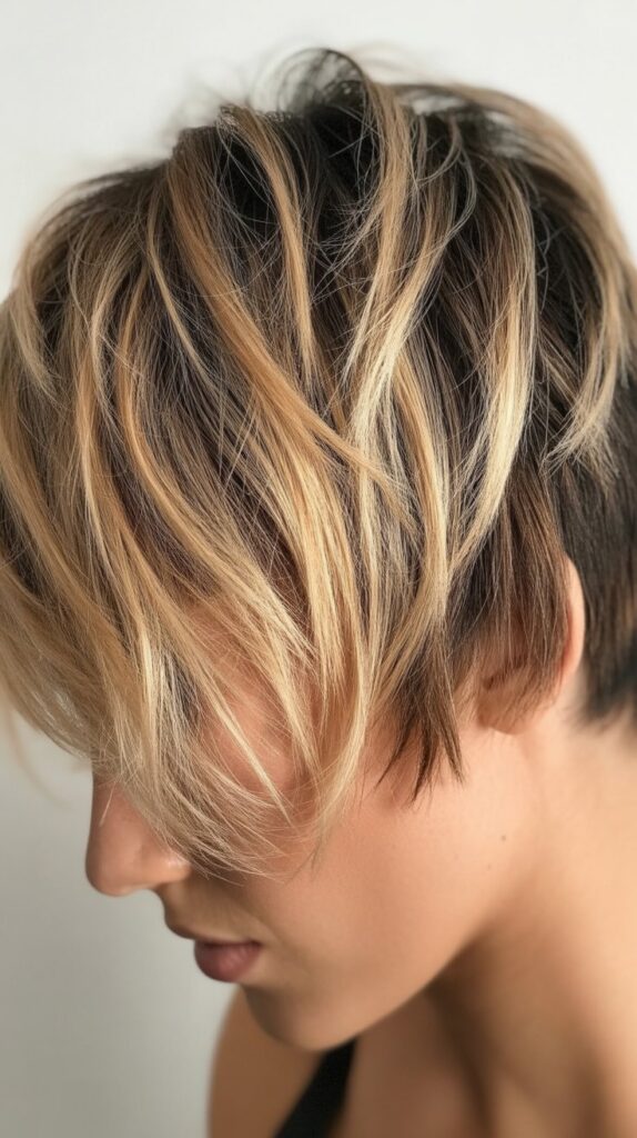 Messy Pixie with Balayage Highlights