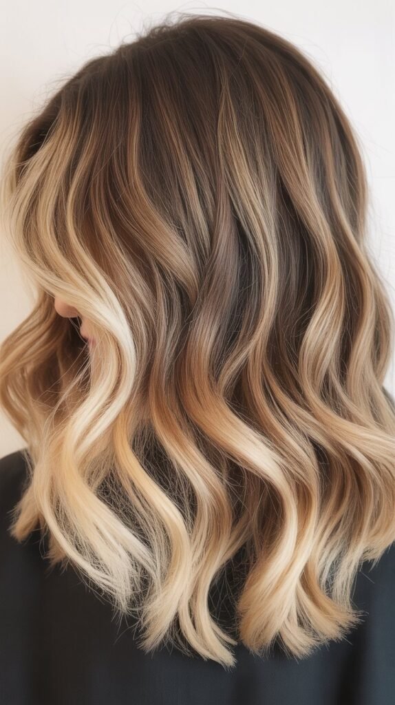 Blonde Balayage with Dimensional Lowlights and Shadow Root