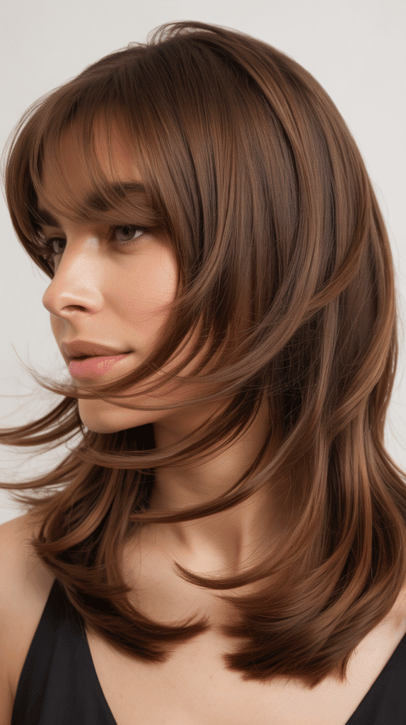 Layered Long Bob with Feathered Curtain Bangs