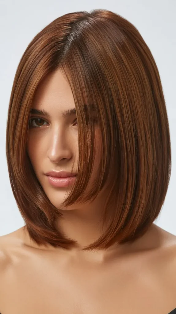 Long Bob with Curtain Bangs and Balayage