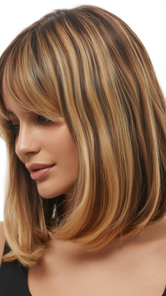 Long Bob with Curtain Bangs and Balayage