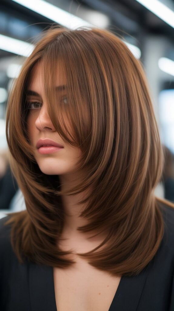 Layered Long Bob with Feathered Curtain Bangs