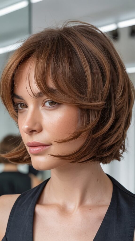 Soft Layered Bob with Curtain Bangs