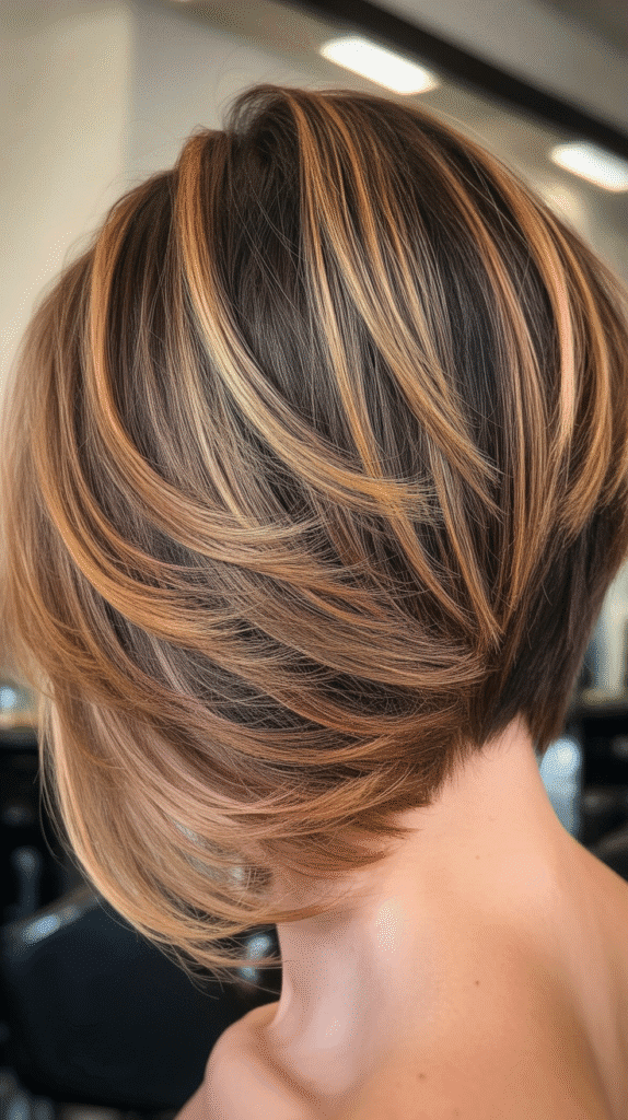 Best 27+ Inspiring Back View Stacked Inverted Bob Haircut Ideas 19 Stacked Bob with Balayage Graduation