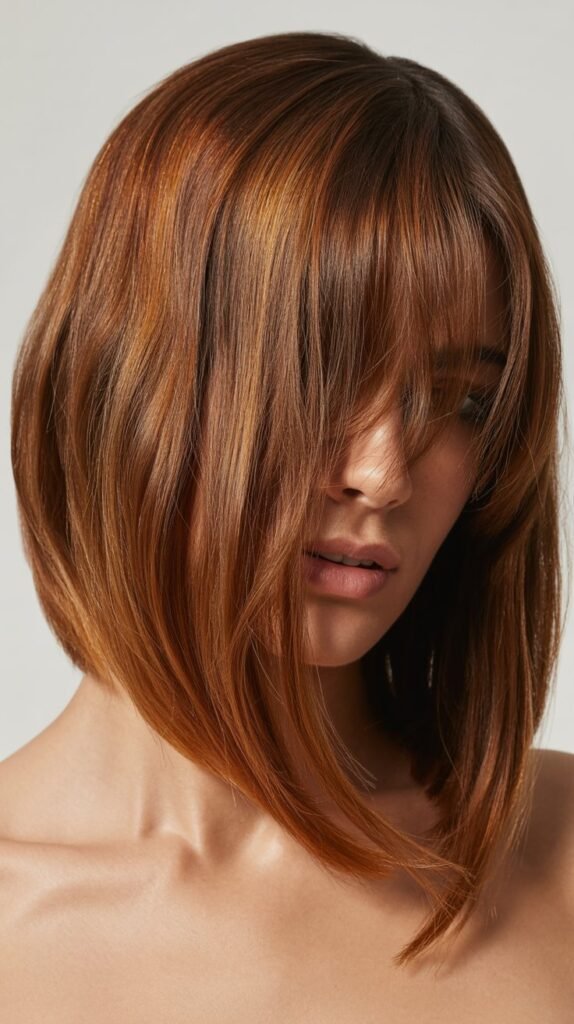 Asymmetrical Long Bob with Side-Swept Curtain Bangs