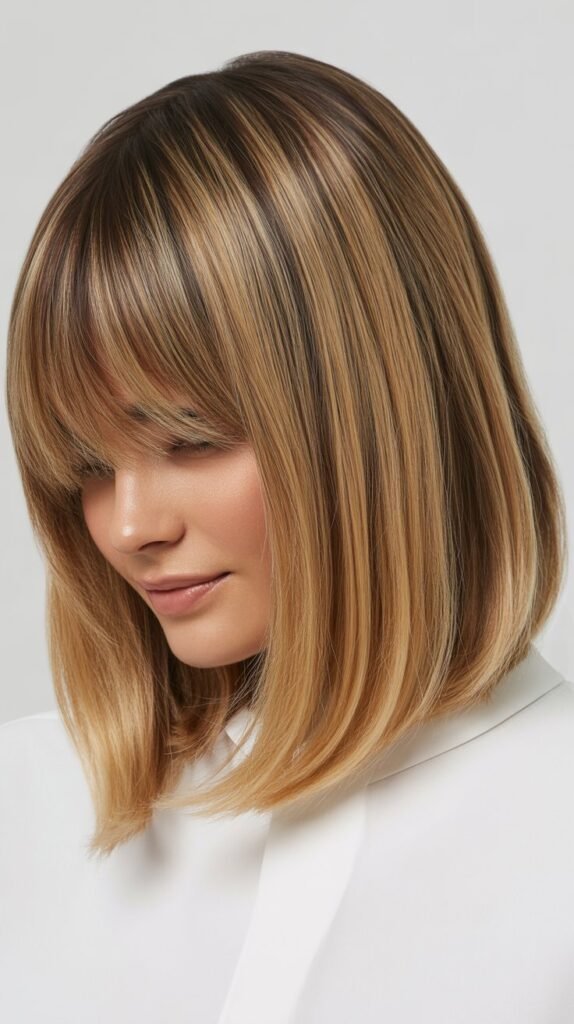 Long Bob with Curtain Bangs and Root Shadow