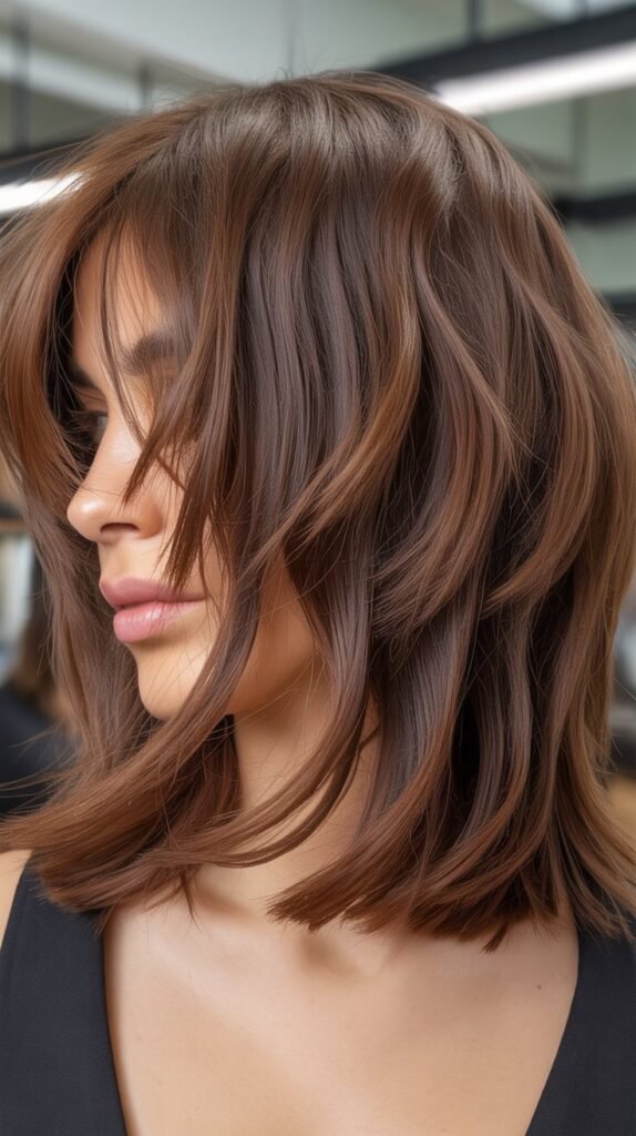 Choppy Textured Long Bob with Piecey Curtain Bangs