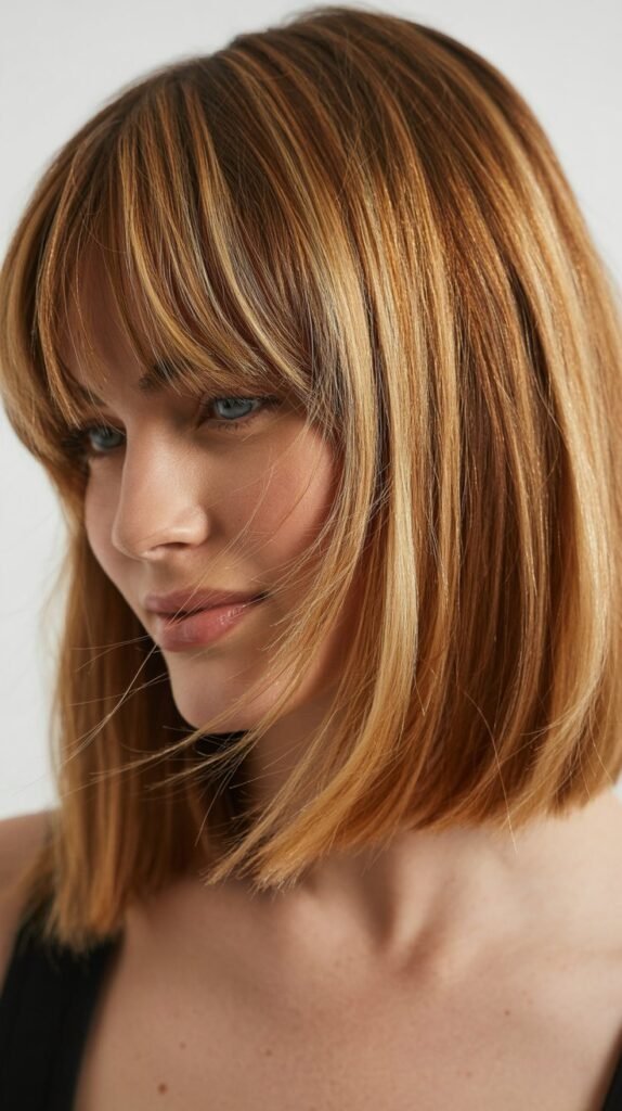 Long Bob with Curtain Bangs and Lived-In Color
