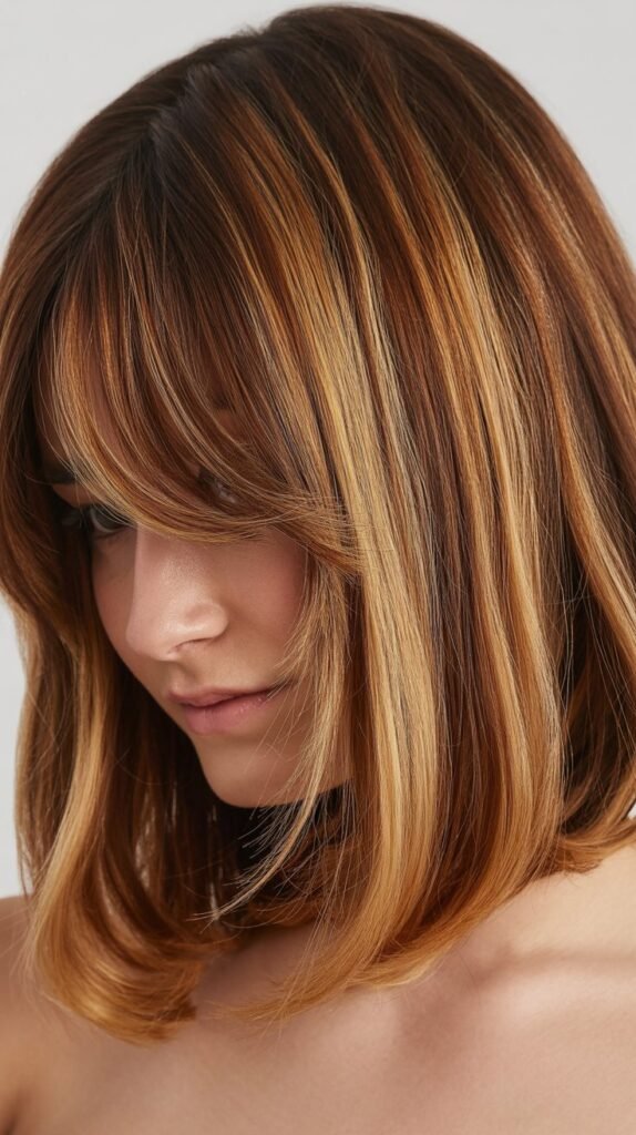 Long Bob with Curtain Bangs and Balayage Ombré