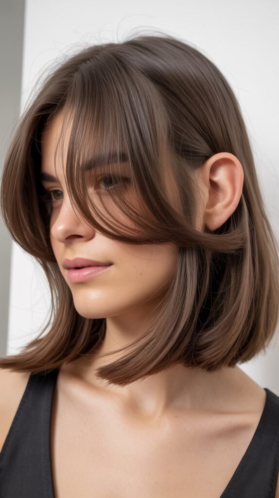 Long Bob with Curtain Bangs and Razored Ends