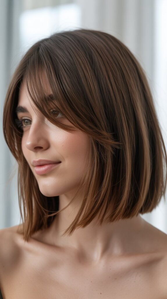 Long Bob with Curtain Bangs and Razored Texture
