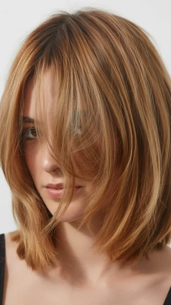 Long Bob with Curtain Bangs and Highlights