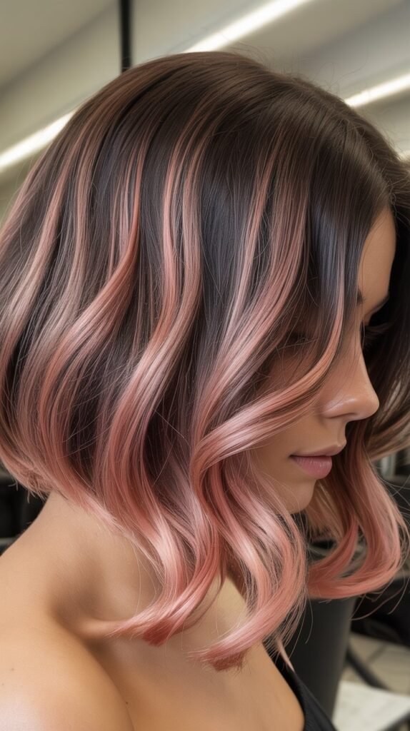 Balayage Bob with Rose Gold Tones