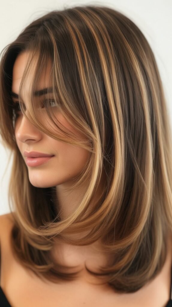 7. Balayage Long Bob with Curtain Bangs