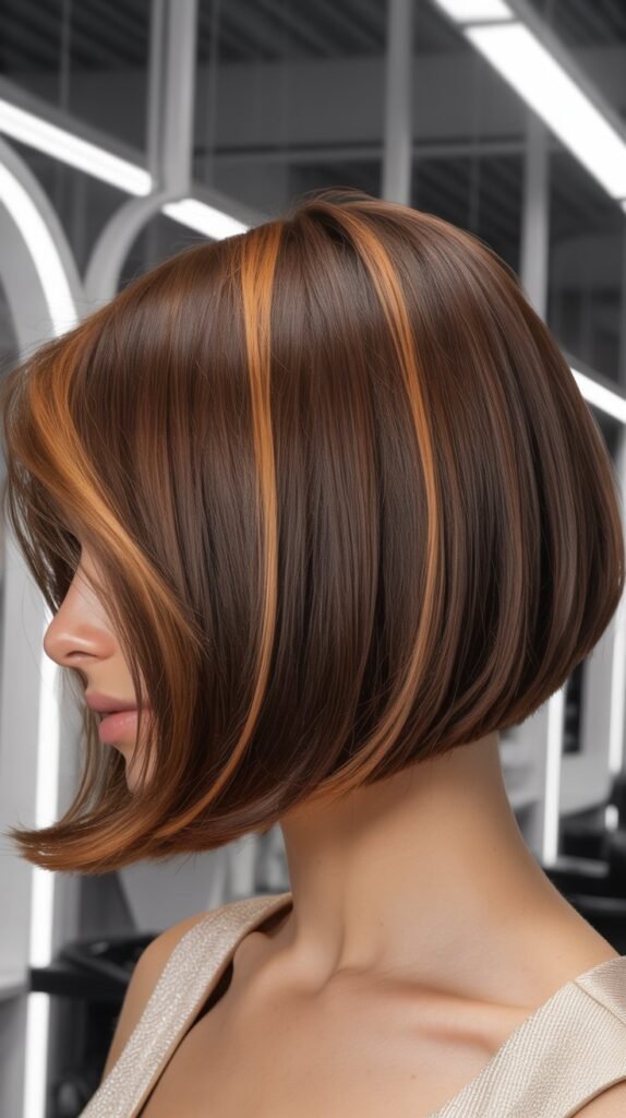 Rounded Bob with Caramel Highlights for Volume