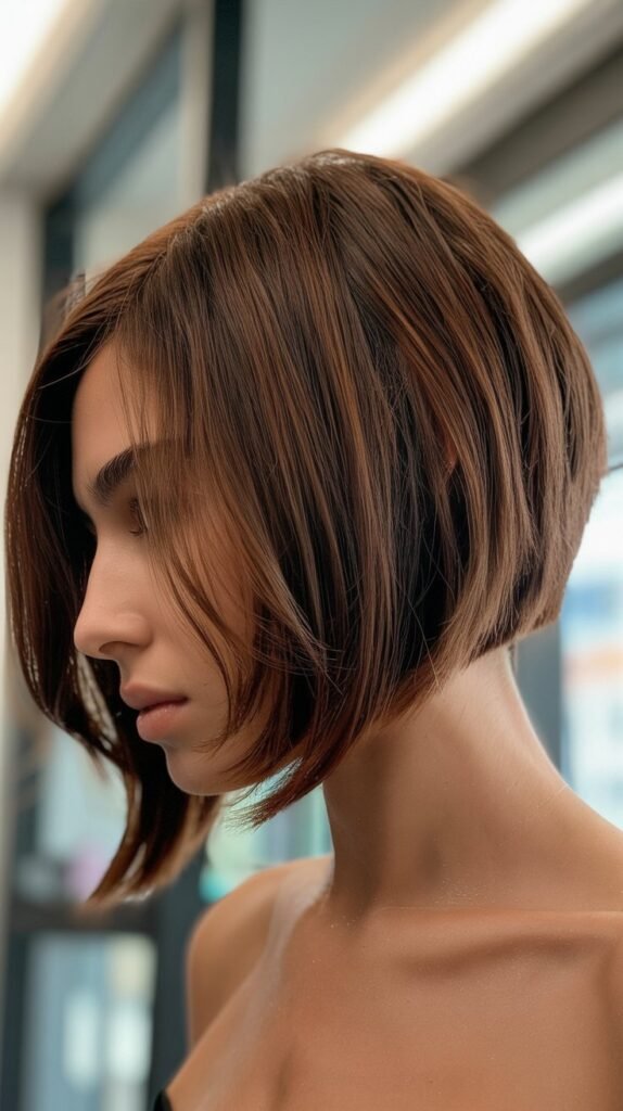 Trendy Butterfly Angled Bob with Feathered Layers