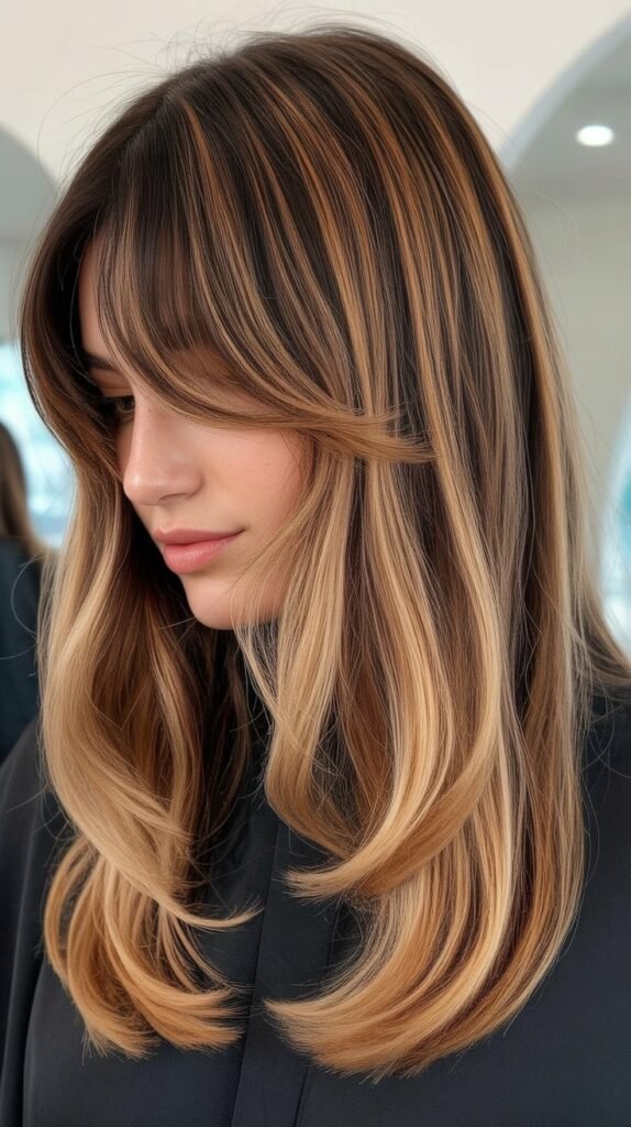  Long Bob with Curtain Bangs and Glossy Finish