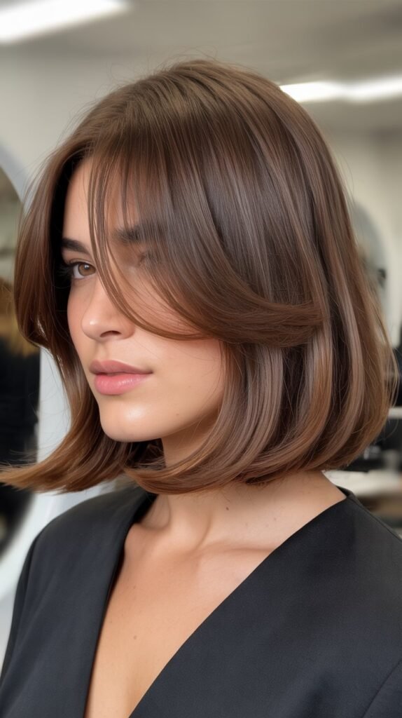 Lob with Side-Parted Curtain Bangs