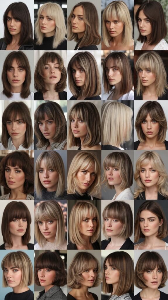 30 Bold Long Bob with Curtain Bangs for Thick Hair