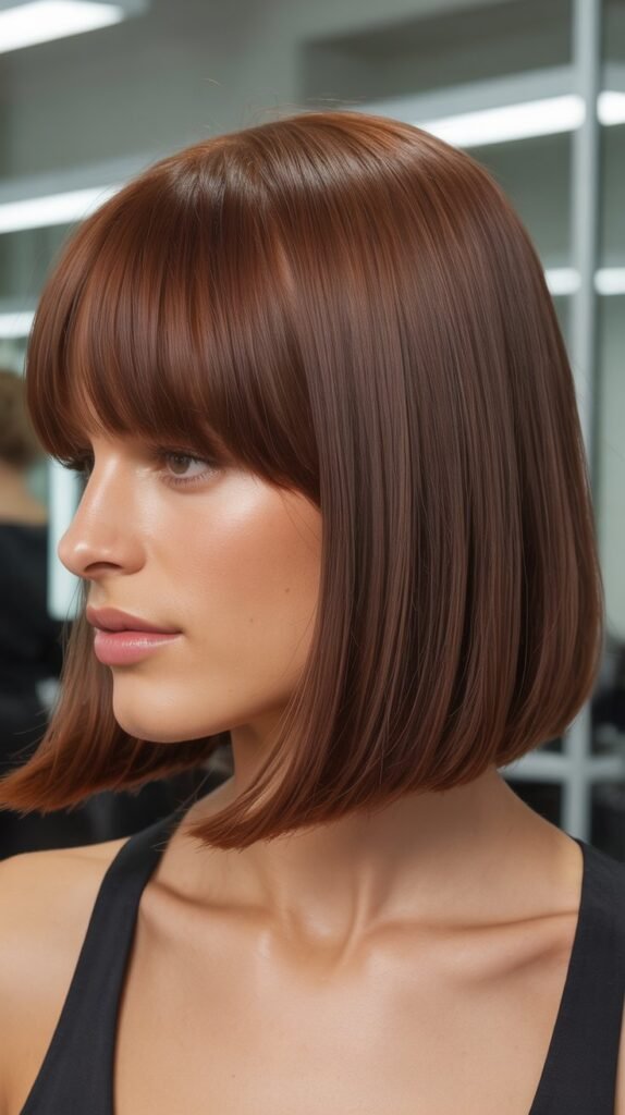 Blunt Long Bob with Heavy Curtain Bangs